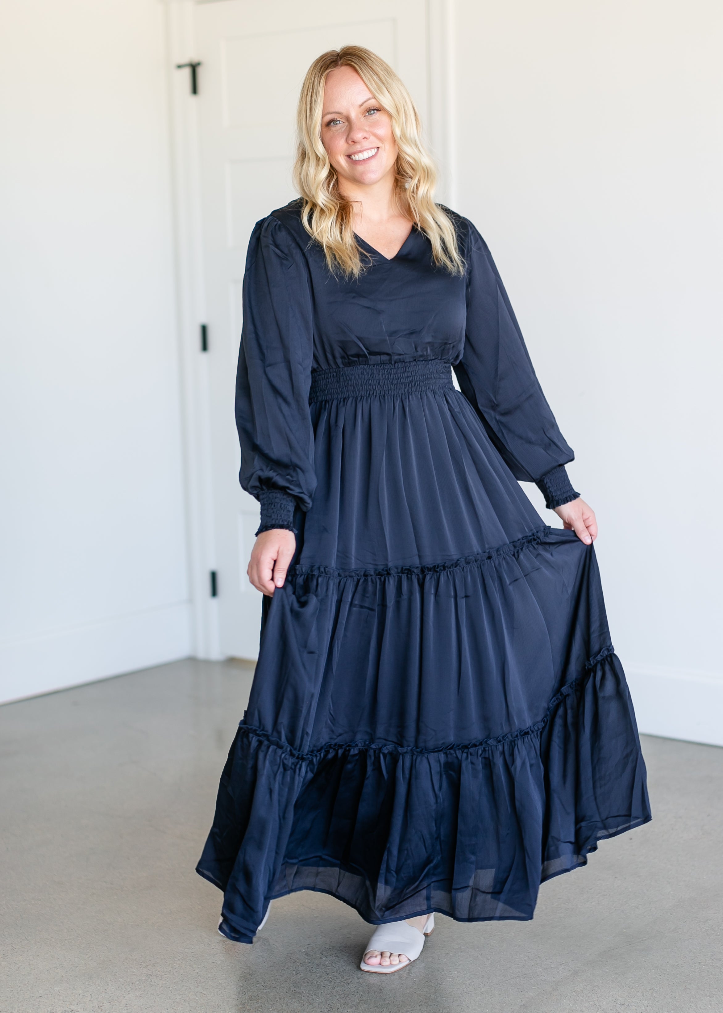 Anastasia Long Sleeve Satin Maxi Dress